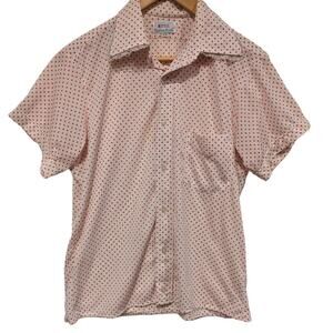 Vintage 1970s Enro‎ Shirtbuilders Button Front Short Sleeve Shirt Top Polka Dots